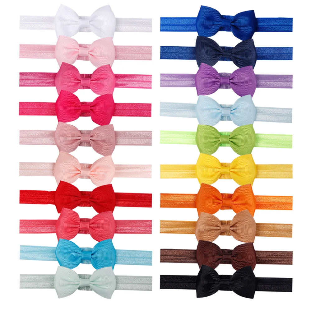 

ncmama 20Pcs/lot Candy Color Kids Bow Headband Ribbon Bows with Thin Hairband Newborn Photography Props Girls Bow Tiara Headwrap