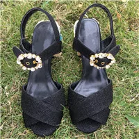 Black Heel 10cm Модный стиль; шикарная женская обувь с открытым носком и пряжкой на щиколотке; Летние босоножки на не сужающемся книзу массивном квадратном каблуке; роскошные босоножки с украшением в виде драгоценных камней - Цвет: Black Heel 10cm