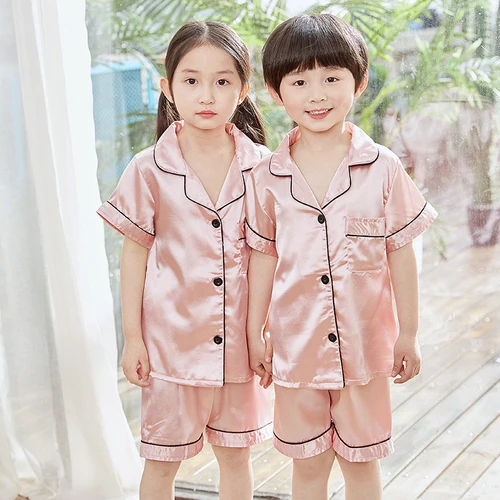 Для мальчиков и девочек атласная Шелковая пижама комплект Ночная Одежда Мягкий
