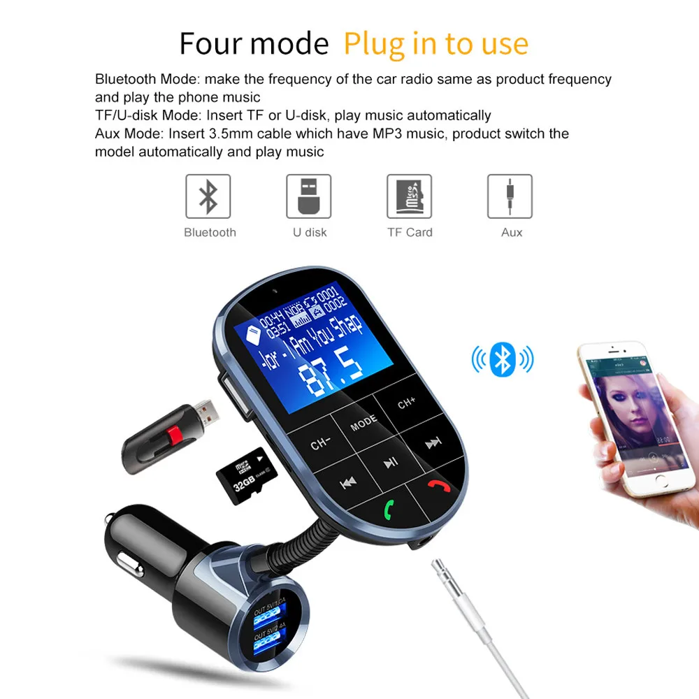 Цветной экран fm передатчик беспроводной Bluetooth Handsfree Car Kit вращающийся на 360