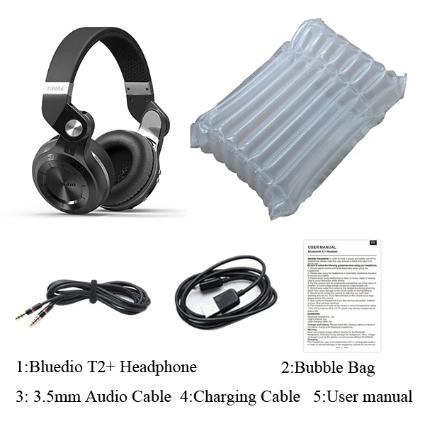Black Bubble Package Bluedio T2+ модные складные bluetooth-наушники bluetooth BT 5,0 с поддержкой fm-радио и sd-карт, функции музыки и телефонных звонков - Цвет: Black Bubble Package