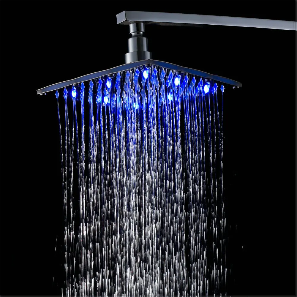 Chrome Finish LED Light Bathroom 10-inch Rainfall Shower Head Square Over-head Sprayer vasos for jillkets electric water heater |