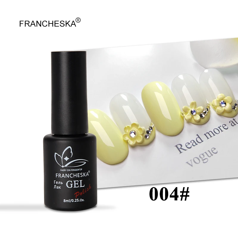 8ml Gel Polish 004 Francheska 15 мл грунтовка для ногтей основа гель для ногтей долговечный нет необходимости УФ светодиодный светильник Быстросохнущий на воздухе Гель-лак верхнее покрытие лак для ногтей - Цвет: 8ml Gel Polish 004