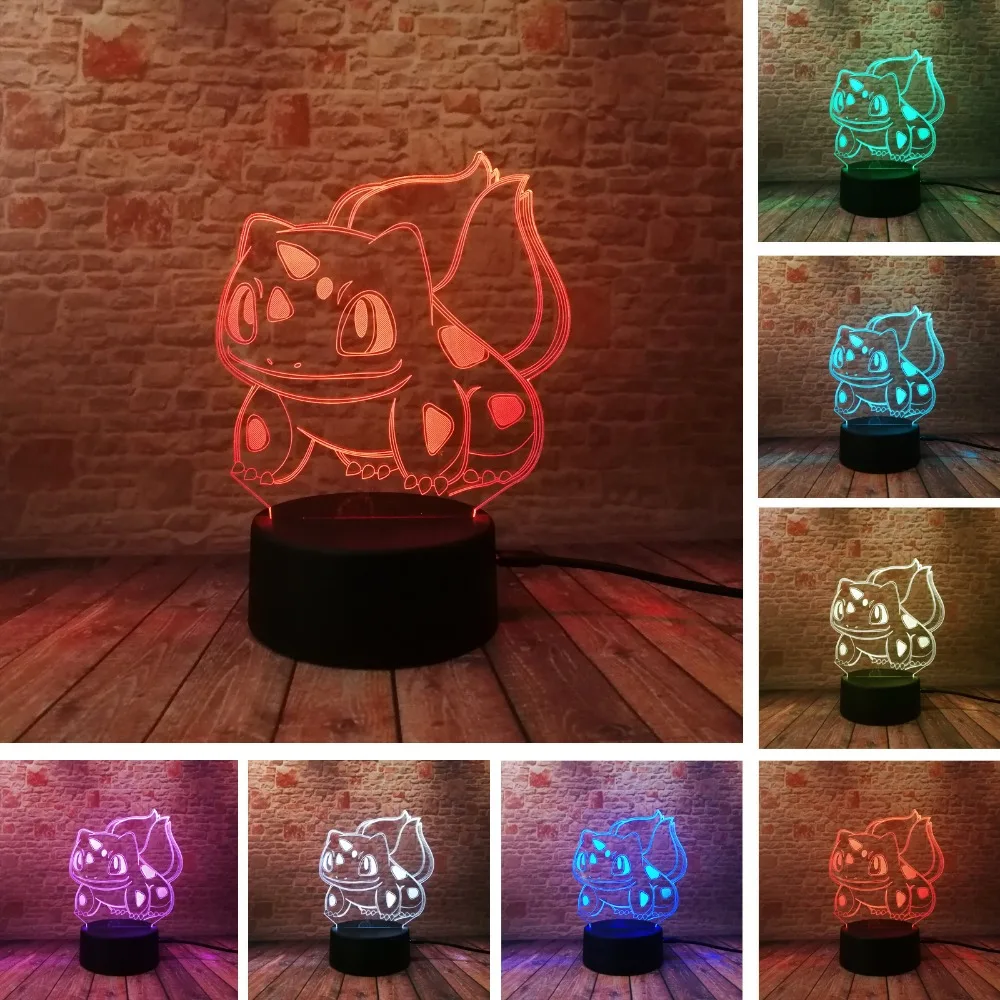 Покебол PIKACHU Bulbasaur Bay Role 3D RGB лампа Pokemon Go экшн-фигурка визуальная Иллюзия светодиодный Праздничный Рождественский подарок Ночной светильник