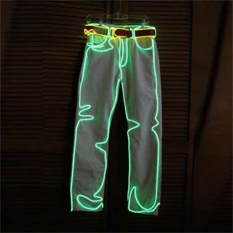

2015 Free Shipping Led Dance Wear Men Luminous Clothing EL Wire LED Light Pants Dance Costume Suit