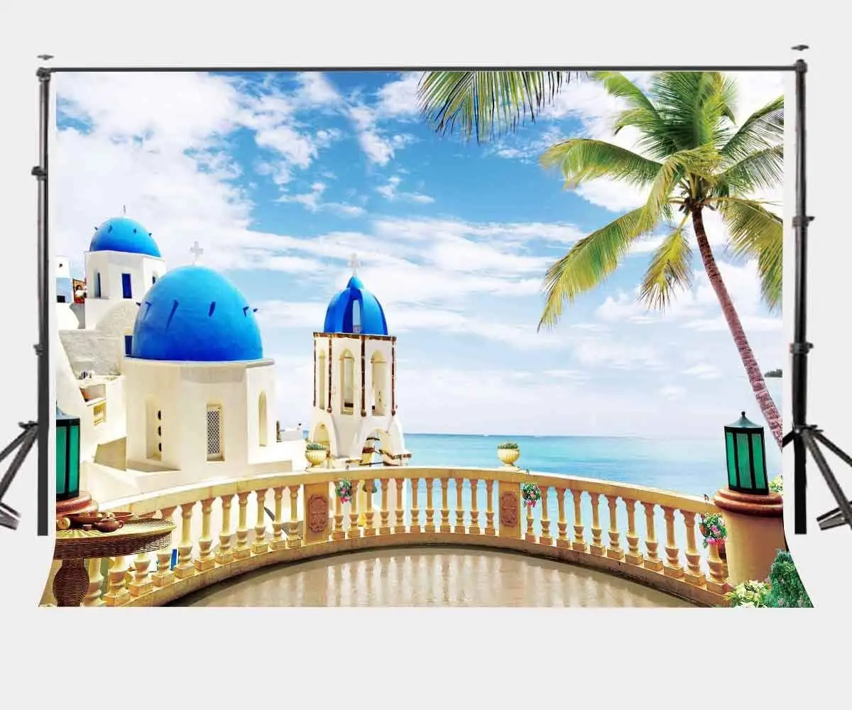 

7x5ft Natural Scenery Backdrop Coconut and Sea Style Background Observation Deck Photography Background