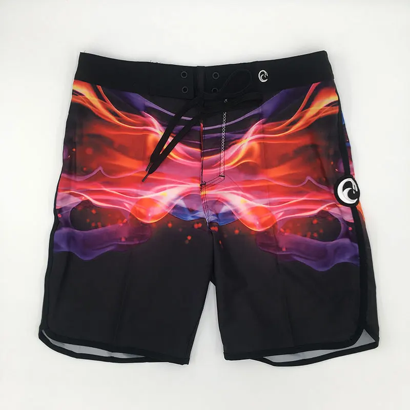 Мужские пляжные шорты с принтом огня Красные эластичные из спандекса