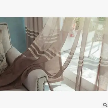 brown voile curtain Современные занавески fyfuyoufy, простая полосатая занавеска с принтом, занавеска для гостиной, Плотная хлопковая льняная ткань, занавеска/вуаль, занавеска - Цвет: brown voile curtain