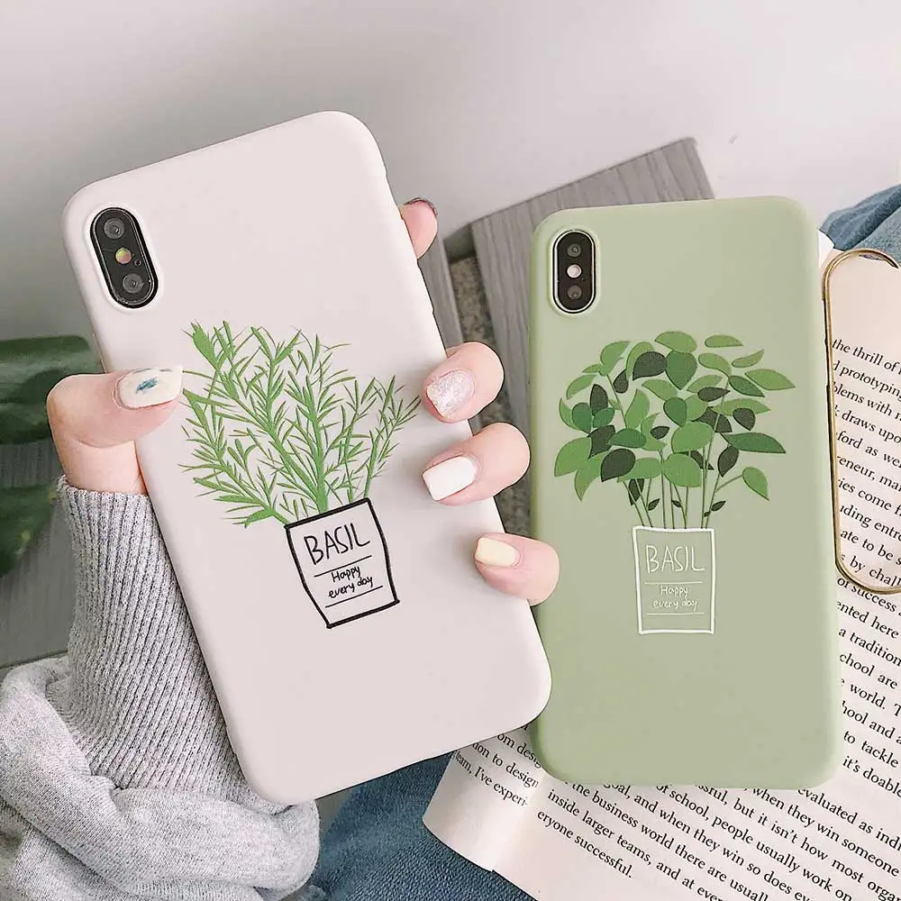 Boucho Phone Case For iPhone XR XS MAX X 6 6s 7 8 plus 8plus Soft Silicone Cover Fashion Plant Green Leaf Pattern Matte Cases |
