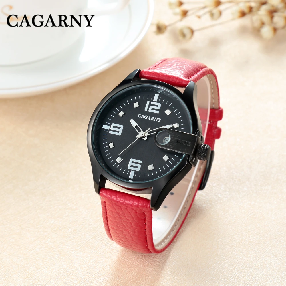 

Женские кварцевые часы CAGARNY с автоматической датой, модный роскошный тренд, в стиле ретро, с кожаным ремешком для девушек, высококачественны...