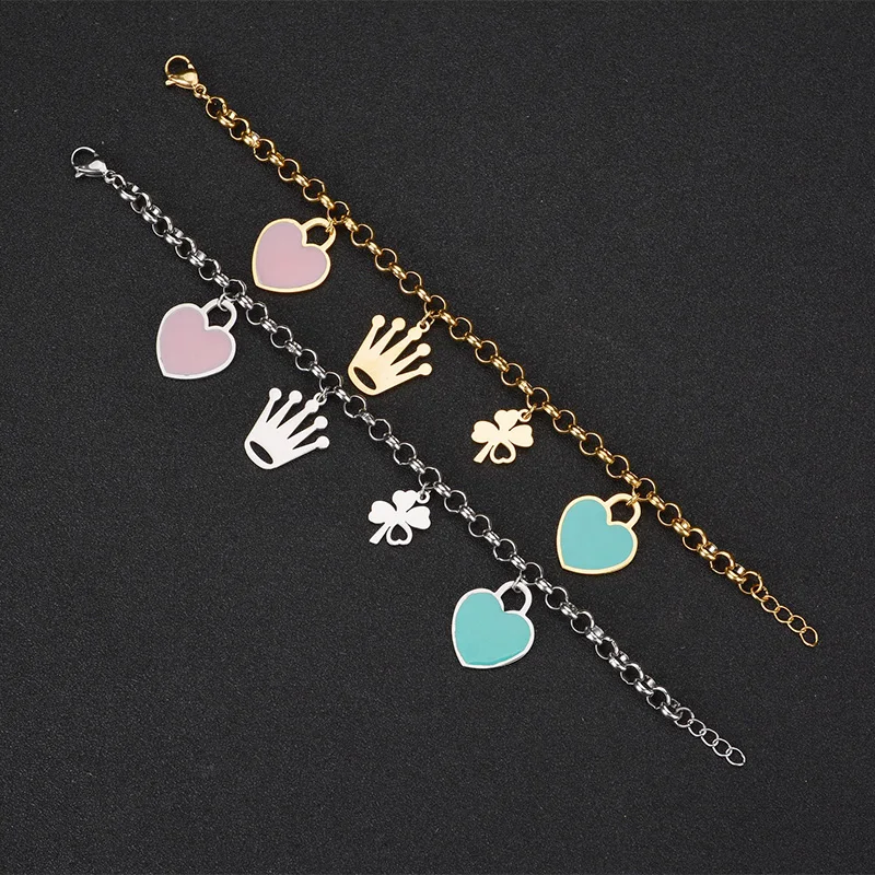 Браслет в форме сердца и браслет кулон Нержавеющая сталь зеленый розовый марка