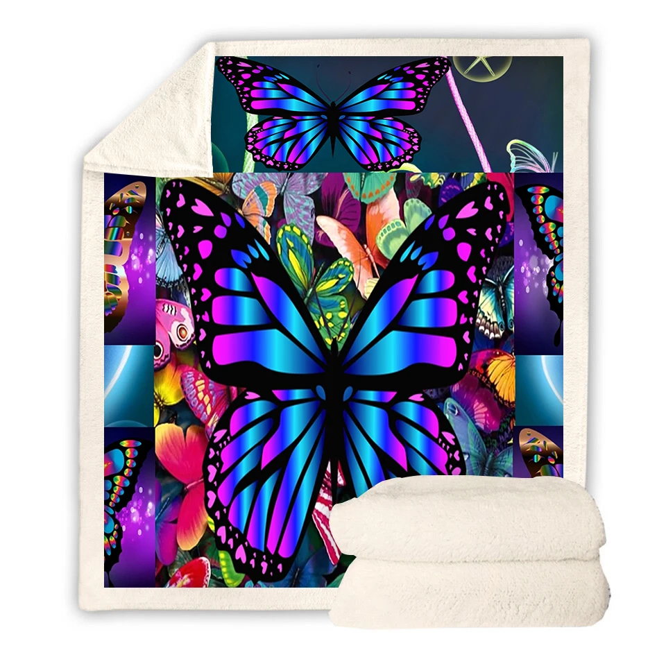 Покрывало на кровать с красочным принтом бабочек шерпа покрывало диван дорожное