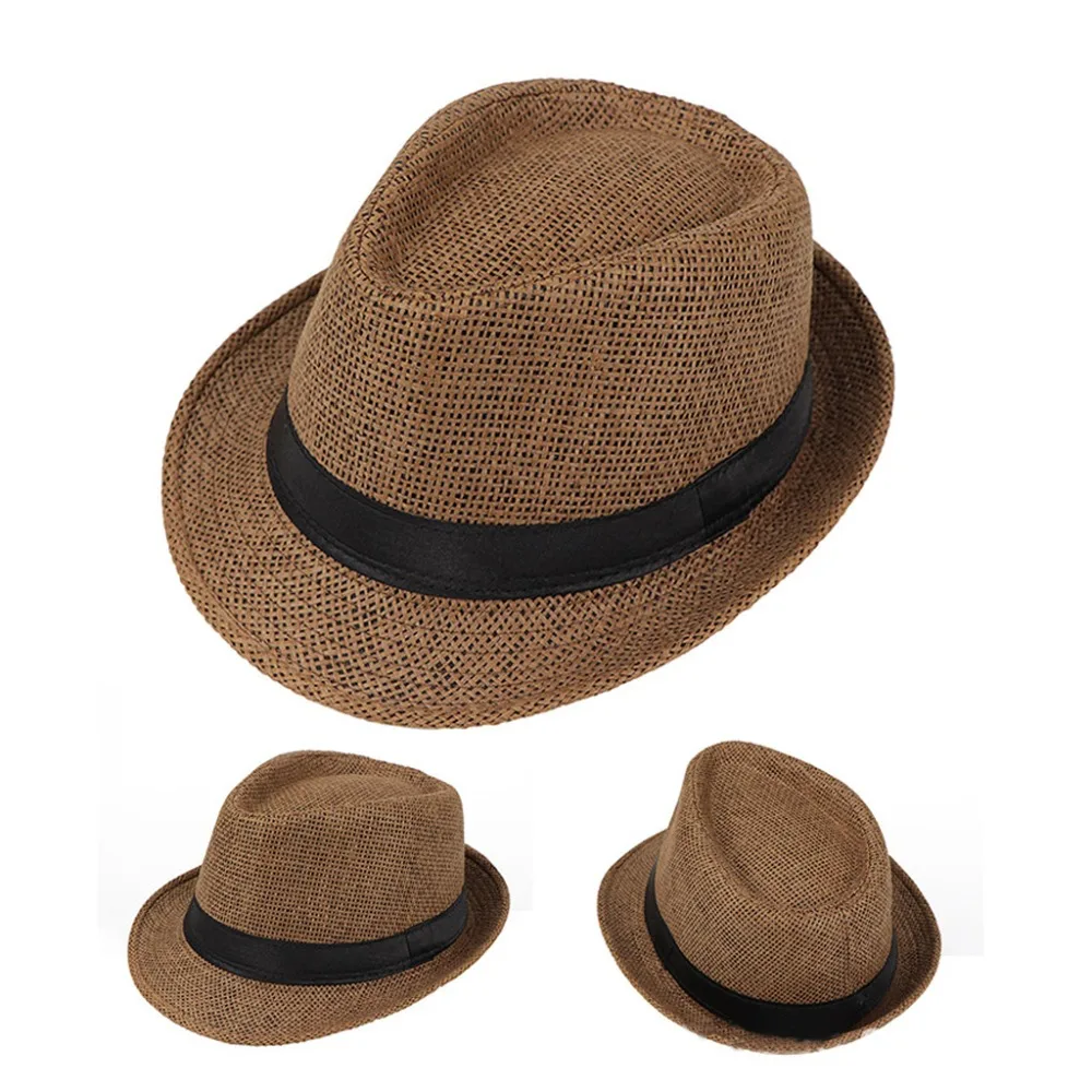 Children Kids Summer Beach Straw Hat Jazz Panama Trilby Fedora Gangster Cap Outdoor Breathable Hats Girls Boys Sunhat | Детская одежда