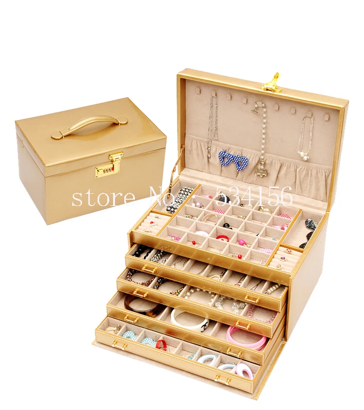 Бесплатная доставка супер большая роскошная кожаная шкатулка для ювелирных