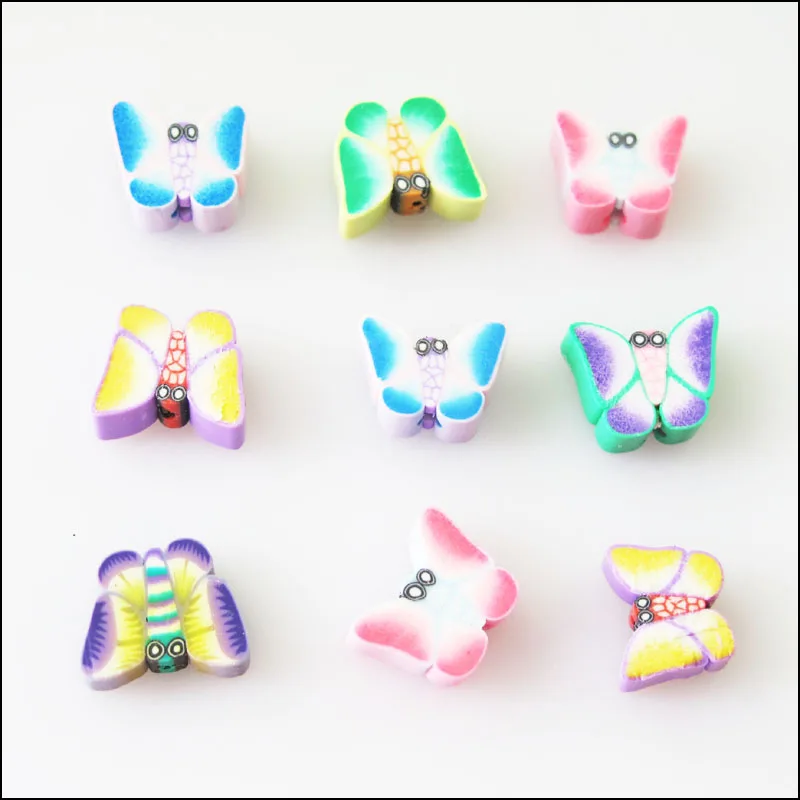 Модные 50 шт микс ручной работы глины бабочка плоские наборные бусины Подвески