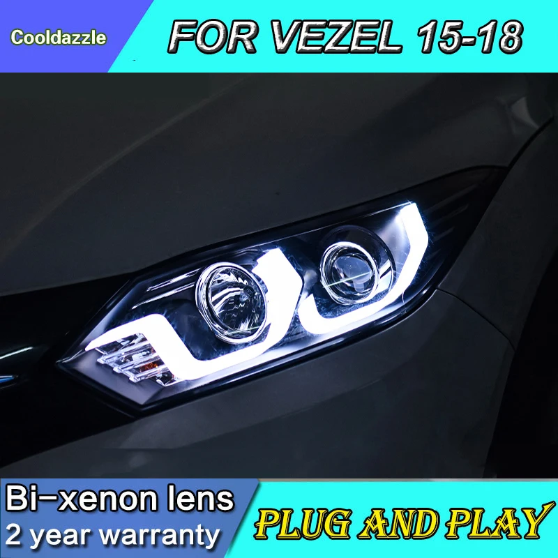 Для HONDA HRV HR-V Vezel светодиодный налобный фонарь Биксеноновые линзы проектора год Vezel фары HID комплекты с DRL