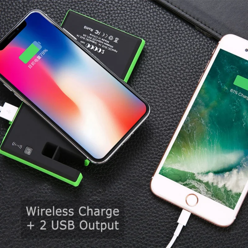 Портативный 20000mAh беспроводной солнечный банк силы 2 USB светодиодный водонепроницаемый аккумулятор зарядное устройство с держателем телефона