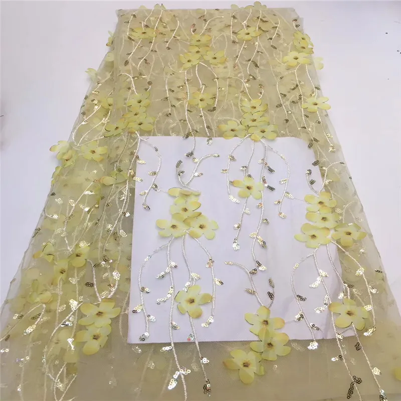 Африканский тюль кружева высокого качества 3D Цветы африканские пайетки ткани