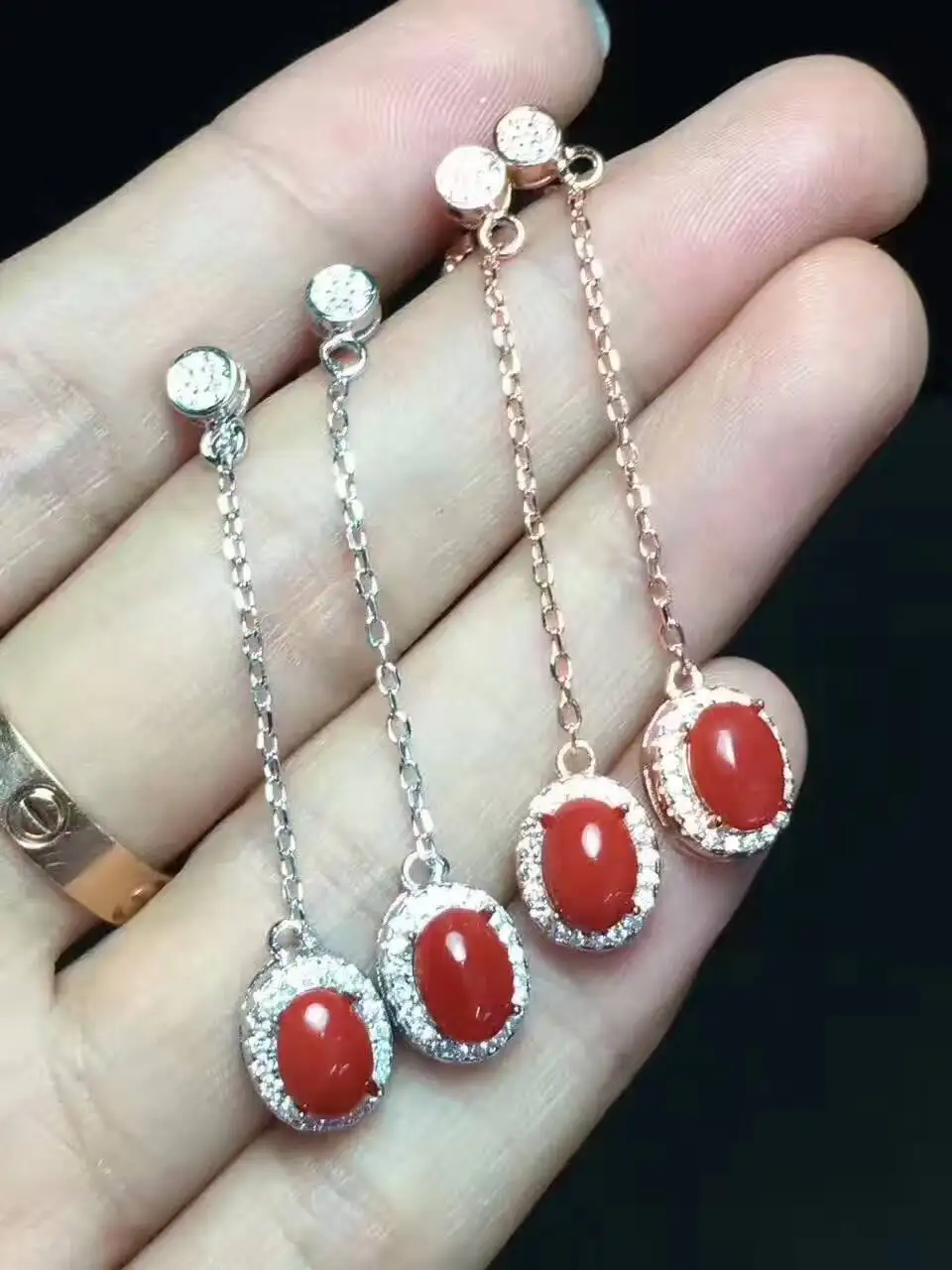 Серьги подвески из серебра 925 пробы с натуральным красным кораллом|jewelry earrings|jewelry