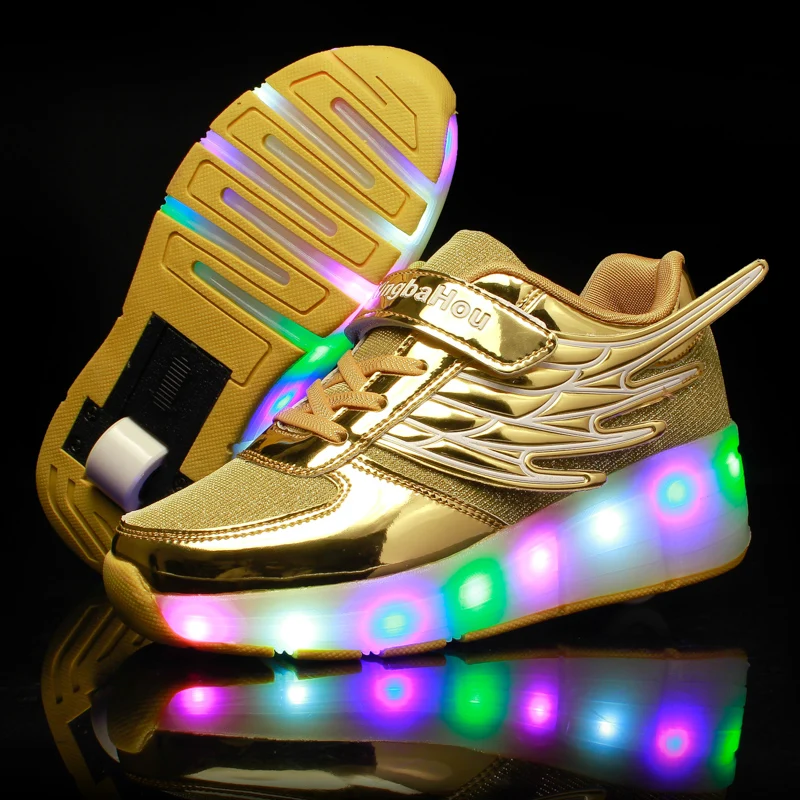 Новые светодиодные кроссовки Heelys с автоматической лампой крыльями Спортивные
