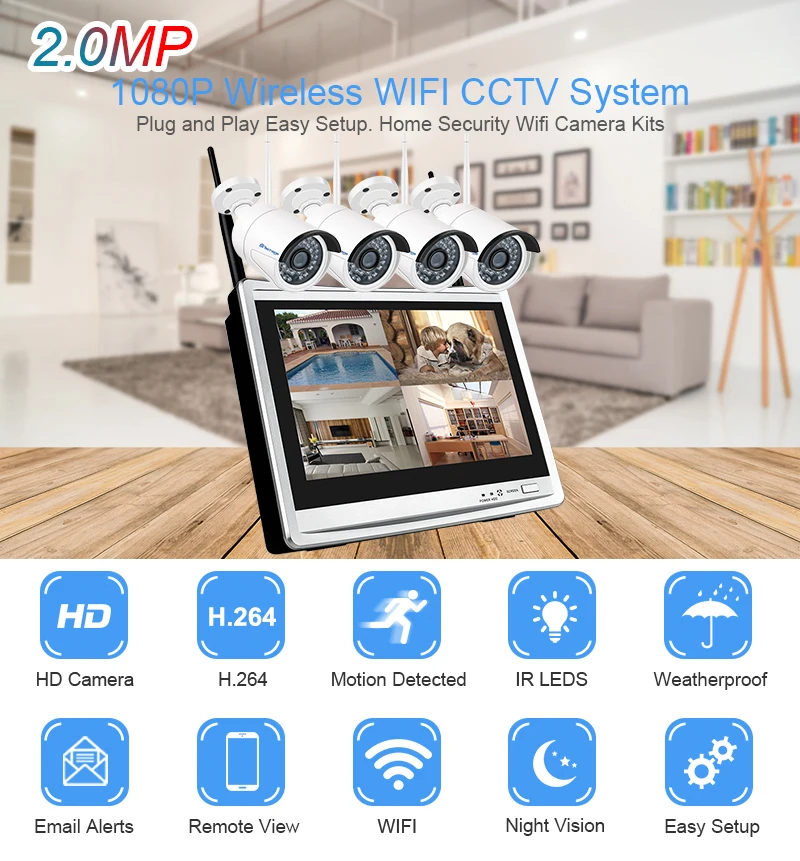 Techage 8CH 1080P 2MP 1" ЖК-монитор Беспроводной NVR Wifi Аудио ip-камера система видеонаблюдения водонепроницаемый комплект видеонаблюдения