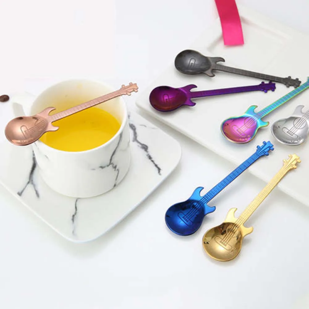

1Pcs Stainless Steel Guitar Shape Tea Coffee Spoon Cutlery Kitchen Tableware Cocktail Home and Kitchen Accessories Best gifts