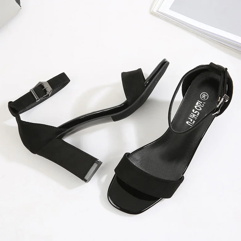 7cm Black Пикантные женские босоножки на высоком каблуке; Летняя обувь; женская офисная обувь; босоножки на квадратном каблуке; женская обувь с ремешком на щиколотке; chaussure femme; - Цвет: 7cm Black