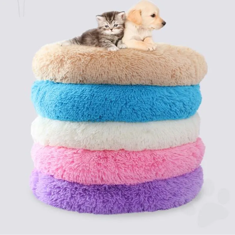 Новый дизайн коралловый флис круглый кровать для кота любимца зима более теплая