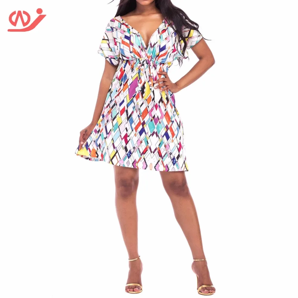 Boho Винтаж Цветочный принт мини платье Для женщин короткий рукав лето Пляжные