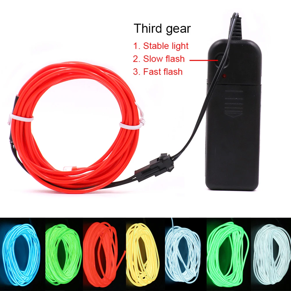 3 В Аккумулятор 1м / 3м / 5М Гибкий Неоновый Свет Glow EL Wire Rope лента Кабельная Лента Неоновый Свет Знак Обувь Одежда водонепроницаемая Неоновая Лампа