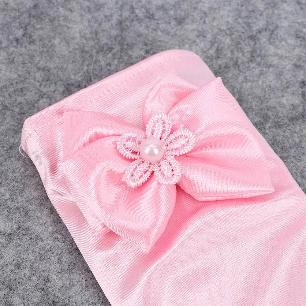 

1Pair Princess Dress Accessories Gloves Satin Bow Dress Gloves Brief Paragraph Lady Gloves Children's Short Pink Gloves