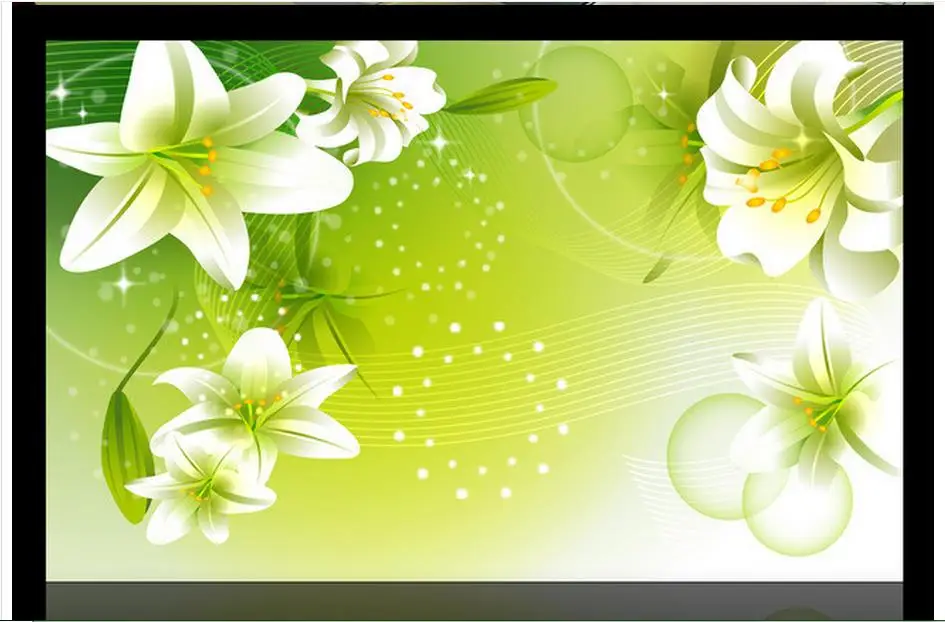 Индивидуальные 3d фрески обои зеленый романтические лилии динамичные линии