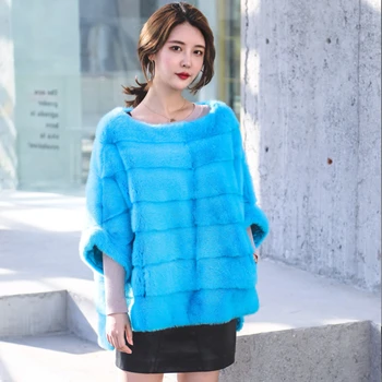 lake blue Женская шуба из натурального меха норки, куртка летучая мышь на молнии, осенне-зимняя короткая популярная шуба из меха норки - Цвет: lake blue