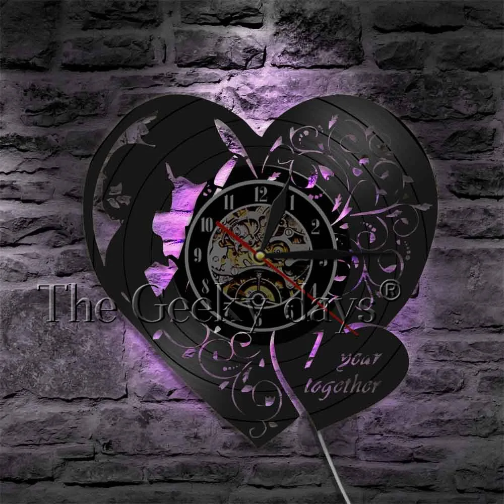 1 годовщина свадьбы декоративные часы в форме сердца виниловая запись настенные