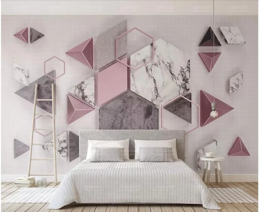 3d фото обои на заказ росписи геометрические полигональные Мраморные текстуры