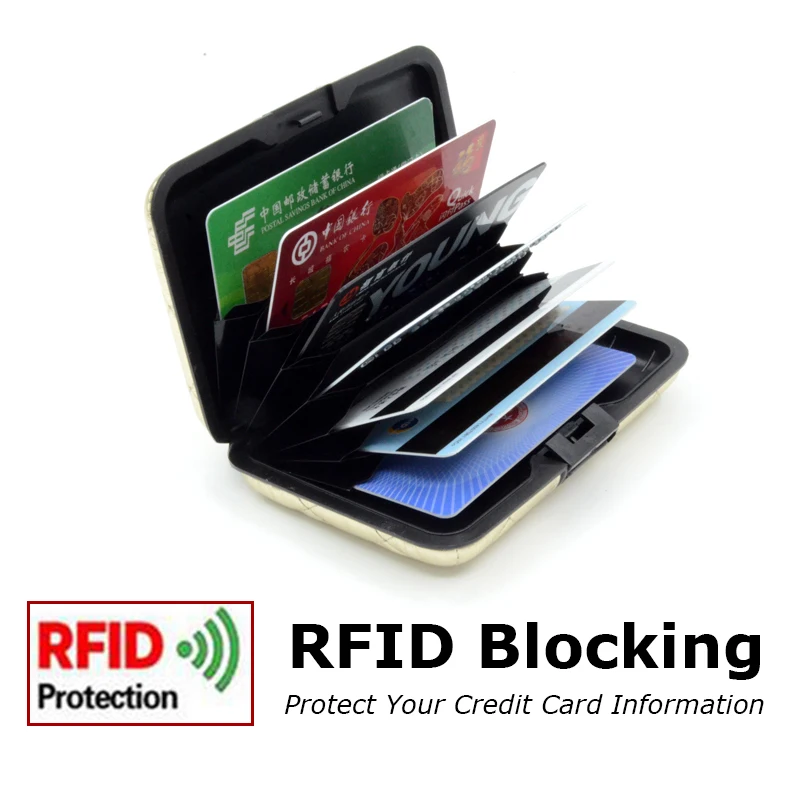 BONAMIE, Модный золотой кожаный чехол для карт, Дамский Алюминиевый Rfid кошелек, стильная карточка, металлическая коробка для визиток, кредитных карт и удостоверений личности