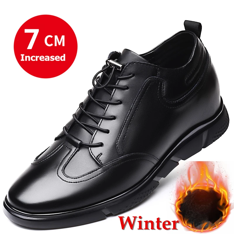 Winter 7 CM Black Misalwa/5 см/7 см, увеличивающие рост, кожаные повседневные мужские кроссовки, модная мужская обувь, увеличивающая рост, удобная повседневная обувь для молодых мужчин - Цвет: Winter 7 CM Black