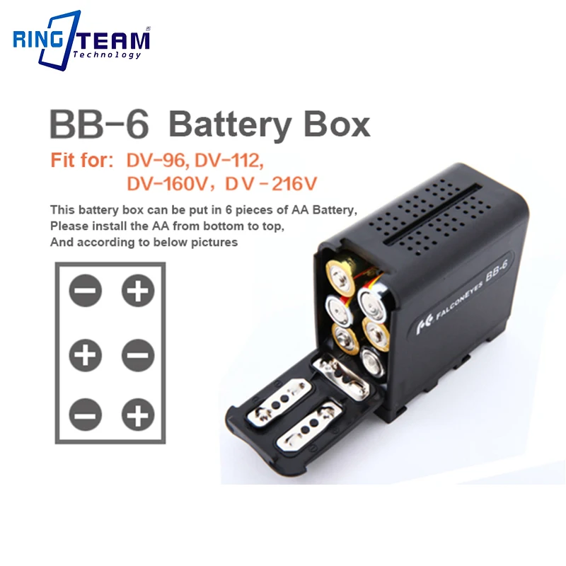 Чехол для аккумулятора FALCON EYES BB-6 BB6 для аккумуляторов 6x AA, сменный NP-F970 NPF970, светодиодный светильник, монитор с отслеживанием