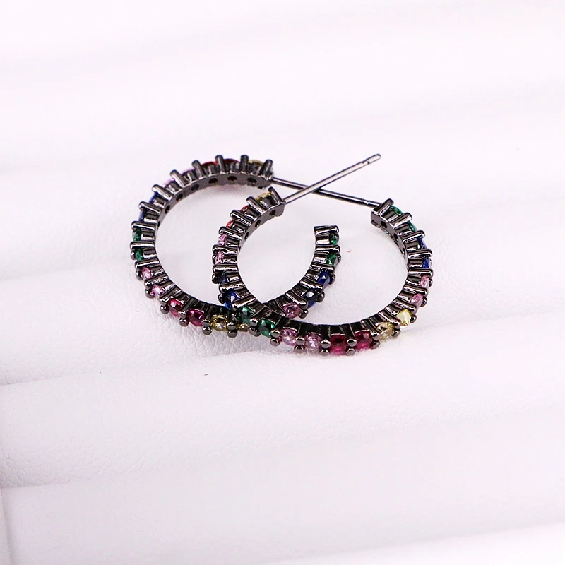 5 пар круглые серьги гвоздики с фианитами|Серьги-гвоздики| |