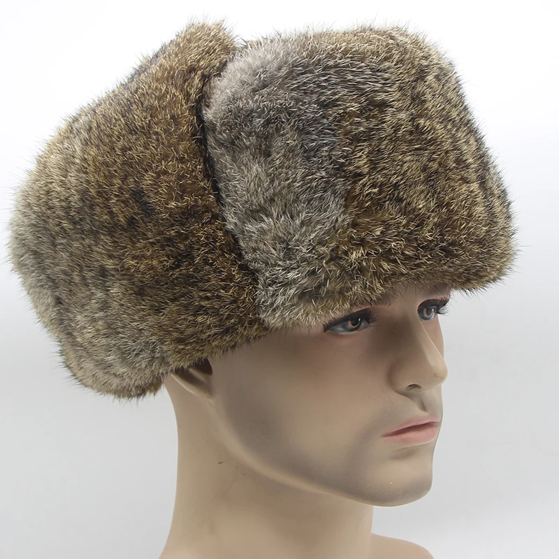 JKP NEW Autumn and Winter men's 100% genuine leather real rabbit fur winter hat ski hat