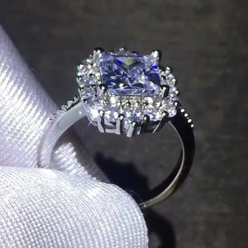 POTCET белого золота квадратный любовь кольца для Для женщин свадебные Обручение