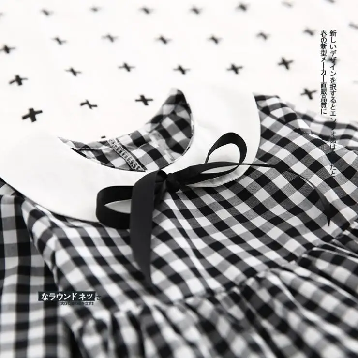 Детский комбинезон в клетку с отложным воротником и длинным рукавом | Мать