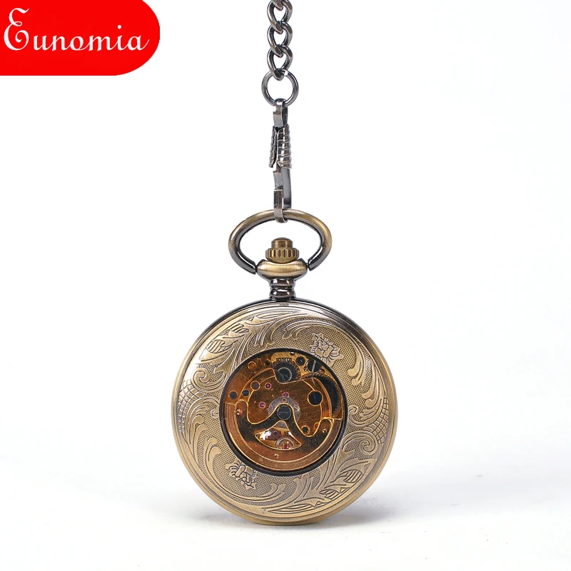 Poke Card Bronze Pirate Skull Round Mechanical Pocket Watch Automatic Self - Wind Vintage Antique Men Military | Наручные часы