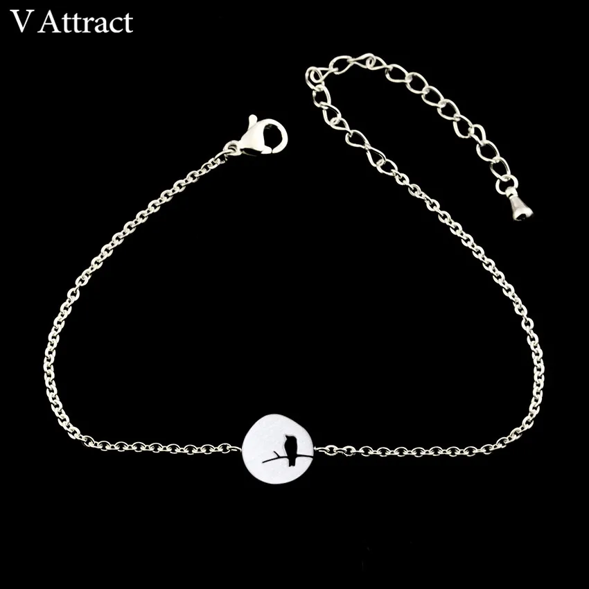 Женский браслет из нержавеющей стали с подвеской Птица на ветке|pulseira masculina|stainless
