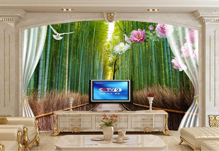 

Custom 3D mural,Beautiful bamboo forest path peach landscape de parede Papel,hotel living room sofa TV wall bedroom wallpaper