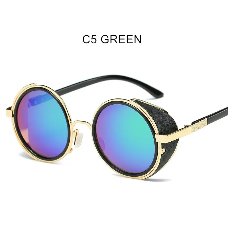 NYWOOH, Ретро стиль, круглые солнцезащитные очки, для мужчин, готический стиль, стимпанк, солнцезащитные очки, Ретро стиль, для мужчин, s, фирменный дизайн, высокое качество, панк, паровые солнцезащитные очки, очки - Цвет линз: C5 Green