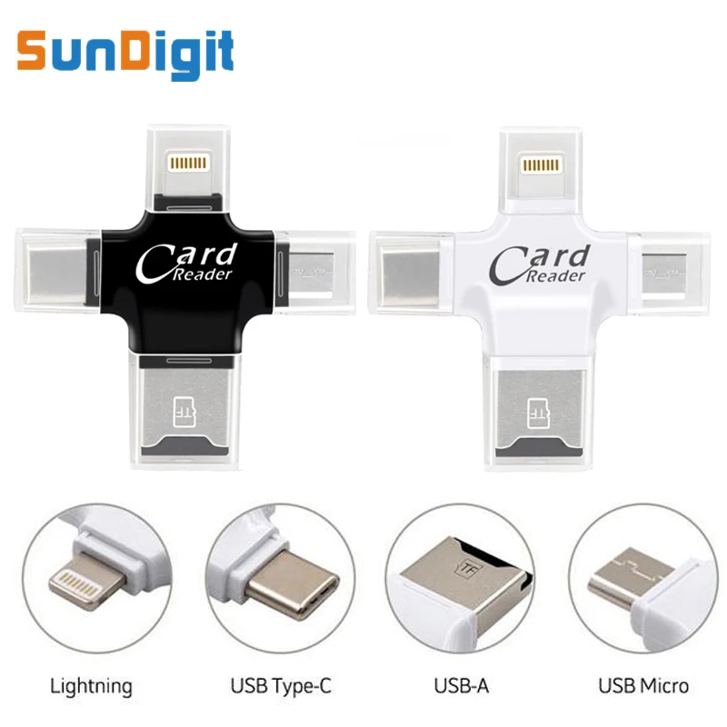 Устройство для чтения карт 4 в 1 высокое качество Type-c Micro USB TF SD Lightning Android Ipad iPhone 7 6 5
