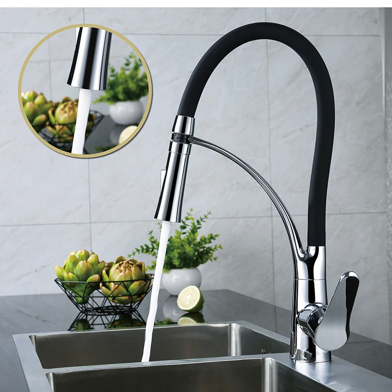 LOY Kitchen Mixer Faucet 1 Set Crane Sink Polished Chrome Single Handle 360 Swivel black Neck Tap Hot And Cold Water 02002 | Обустройство