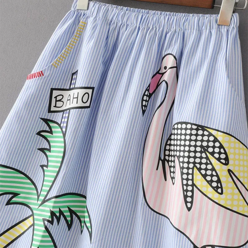 Красивые женские кокосовой пальмой принтом полосатые юбки с эластичной талией