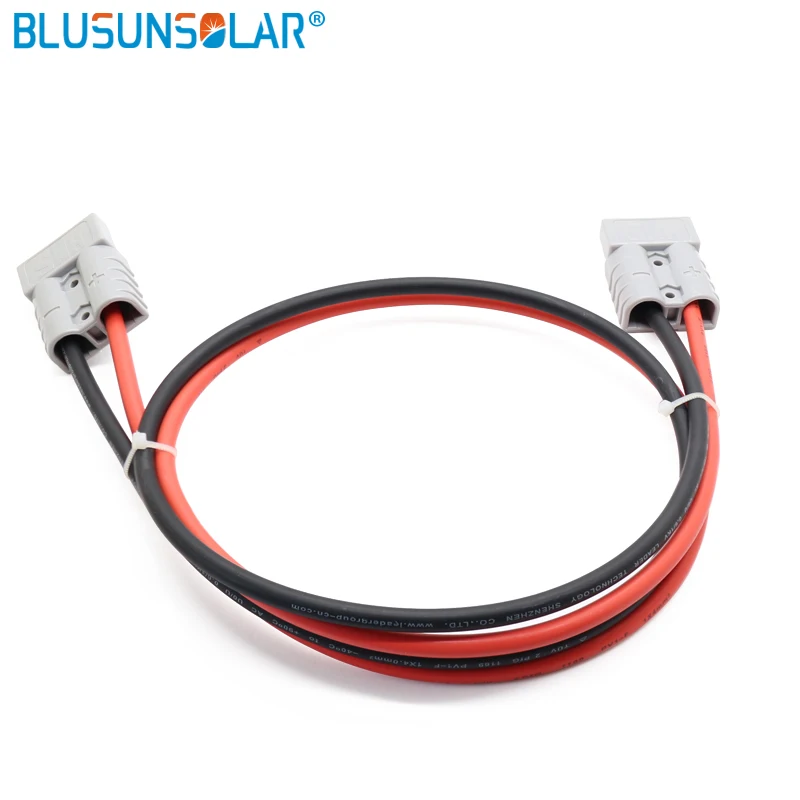 

50A 600V double hole battery connector with 2 meter 4mm2 cable wire Red and Black for portable battery for folding solar panel